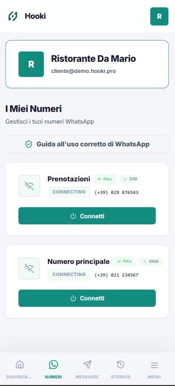 Portale cliente Hooki — QR self-service su mobile